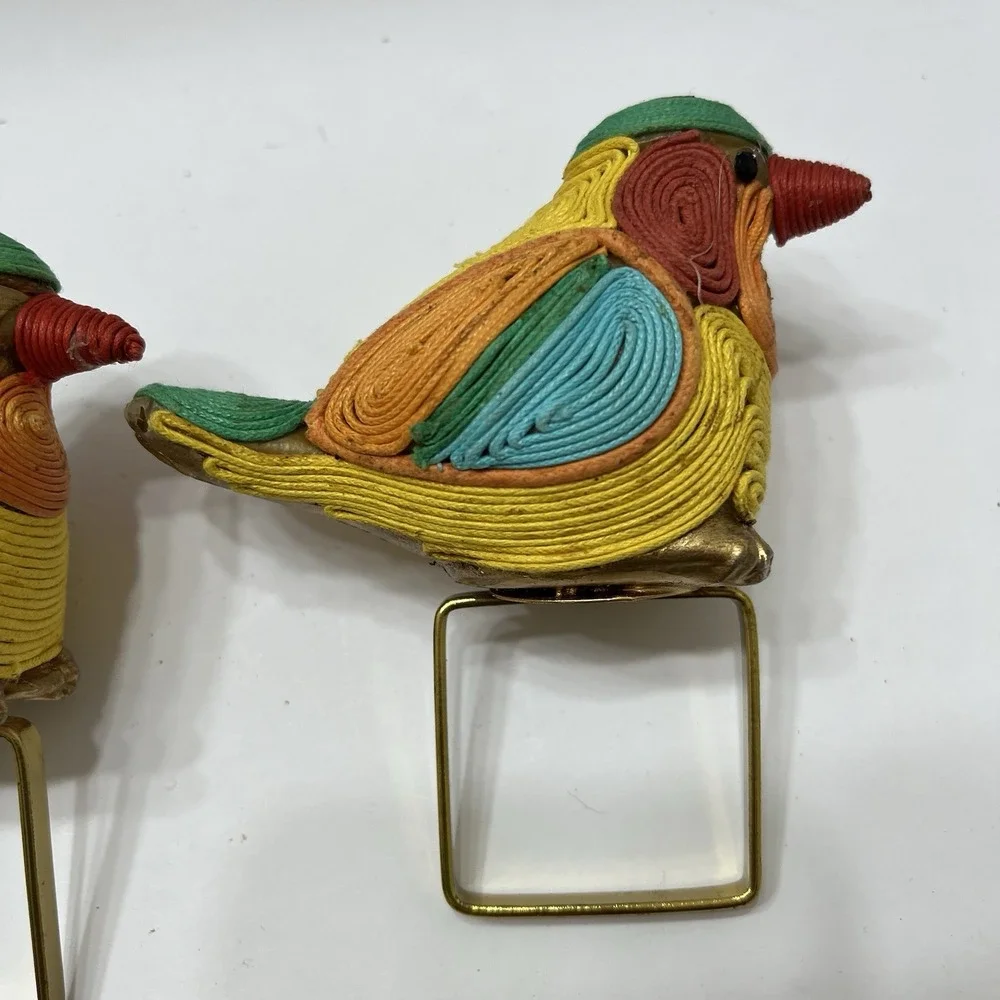 Vintage Pier 1 Imports Quilled Paper Sparrow Bird Napkin Holders Gold Tone Metal